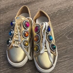 Kurt Geiger Gold Sneakers with Jewel Accents